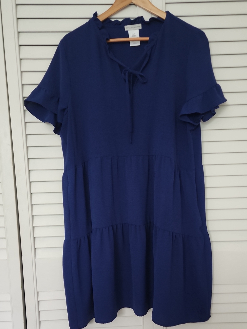 Denver Hayes Navy Blue Tiered Ruffle Sleeve Dress - Picture 1 of 4